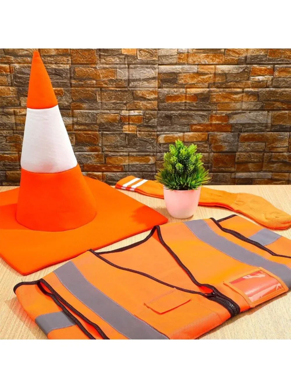 9 Pcs Traffic Cone Costume Set for Halloween, Construction Worker Outfit